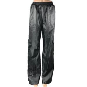 Princess Polly Black Faux Leather Straight Wide Leg High Waist Trousers Pants 6